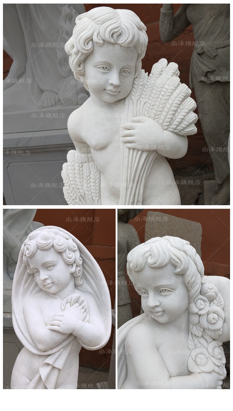 汉白玉四季小天使雕像欧式石材西方人物雕塑别墅酒店庭院落地摆件 款