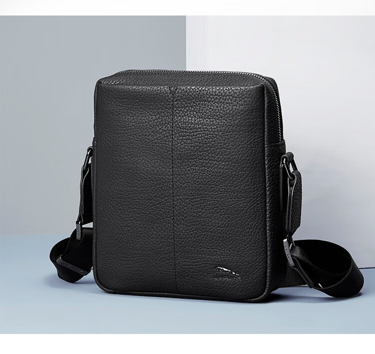 jaguar捷豹新品真皮时尚时尚休闲百搭单肩包男包包宽肩带斜挎休闲日字