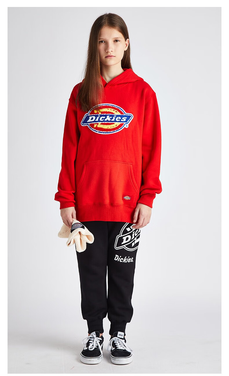 dickies童装卫衣男女中大潮童冬logo毛巾绣抓绒加厚保暖宽松连帽套头