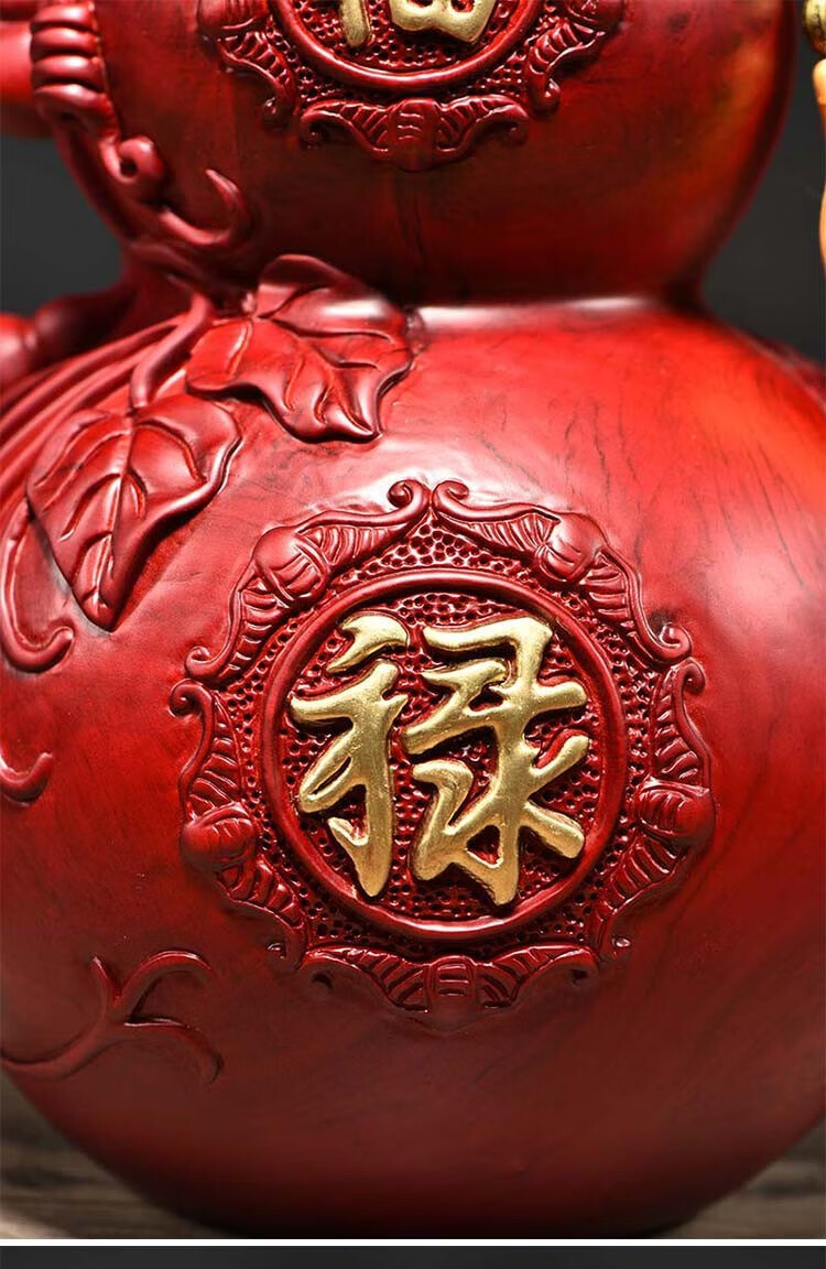 浣彩红花梨木雕葫芦摆件实木红木质客厅乔迁家居桌面玄关装饰工艺礼品