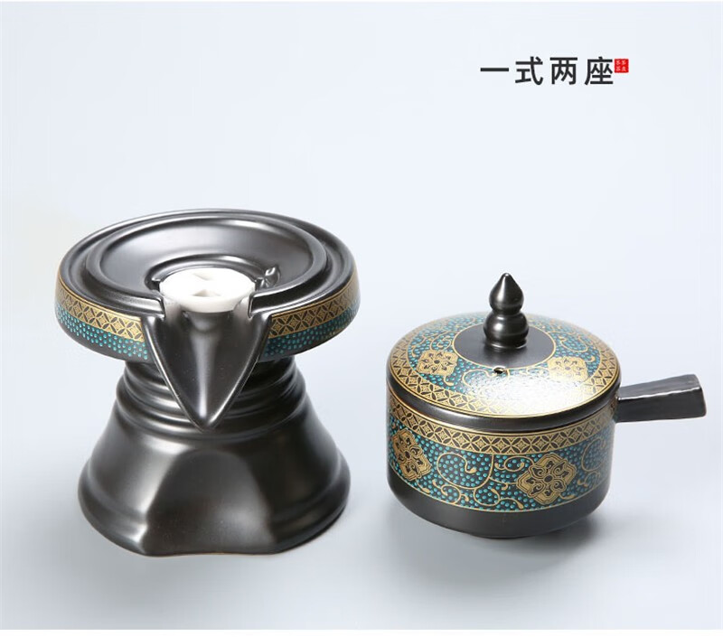 鎏金功夫茶具套装家用黑陶自动石磨泡茶器侧把茶壶复古陶瓷杯古韵暗香
