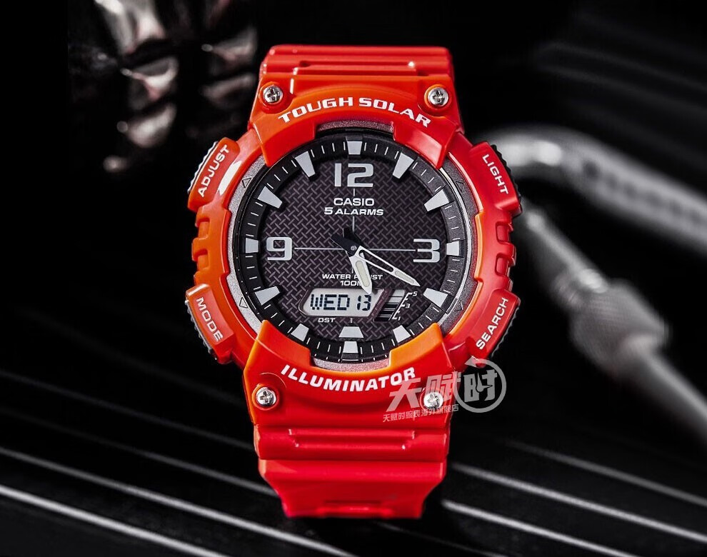 卡西欧casio手表太阳能双显学生表防水运动电子时尚情侣男女表aqs810w