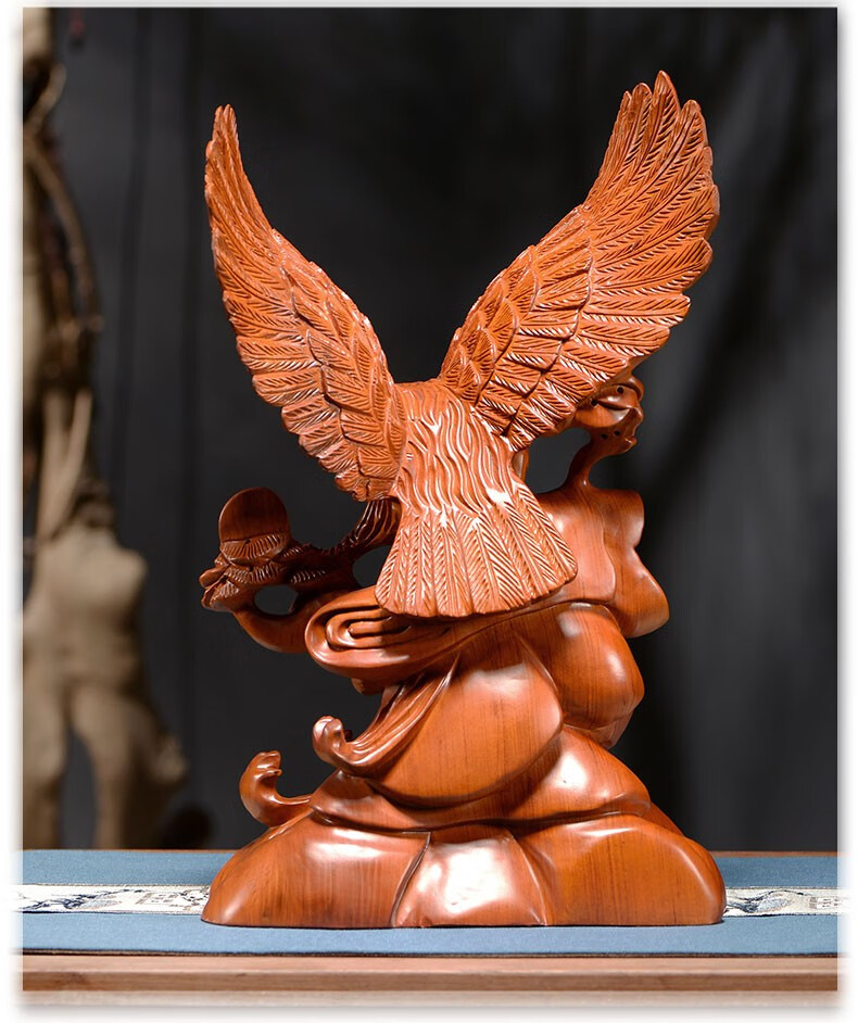 闽木匠花梨实木雕大展鸿图雄鹰摆件木头雕刻大展宏图老鹰办公室桌面