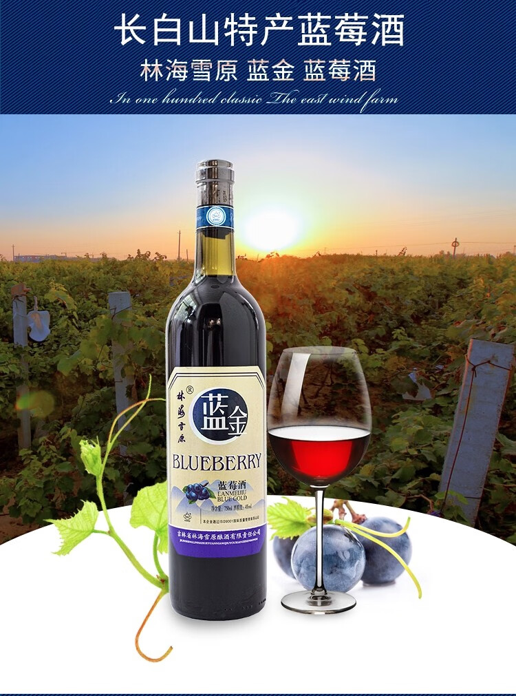 蓝莓酒750m2瓶装林海雪原蓝金蓝莓酒长白山特产蓝莓果酒低度甜酒