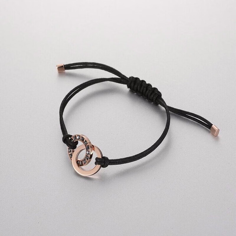swarovski施华洛世奇手链男款编织皮手环情侣手绳送男友玫瑰金色双环