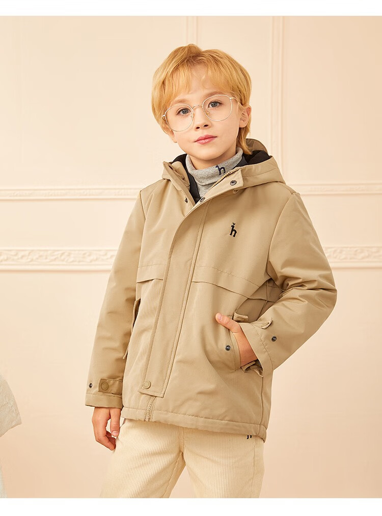 hazzys哈吉斯品牌童装男童外套冬新款儿童防风防泼水连帽可拆卸风衣