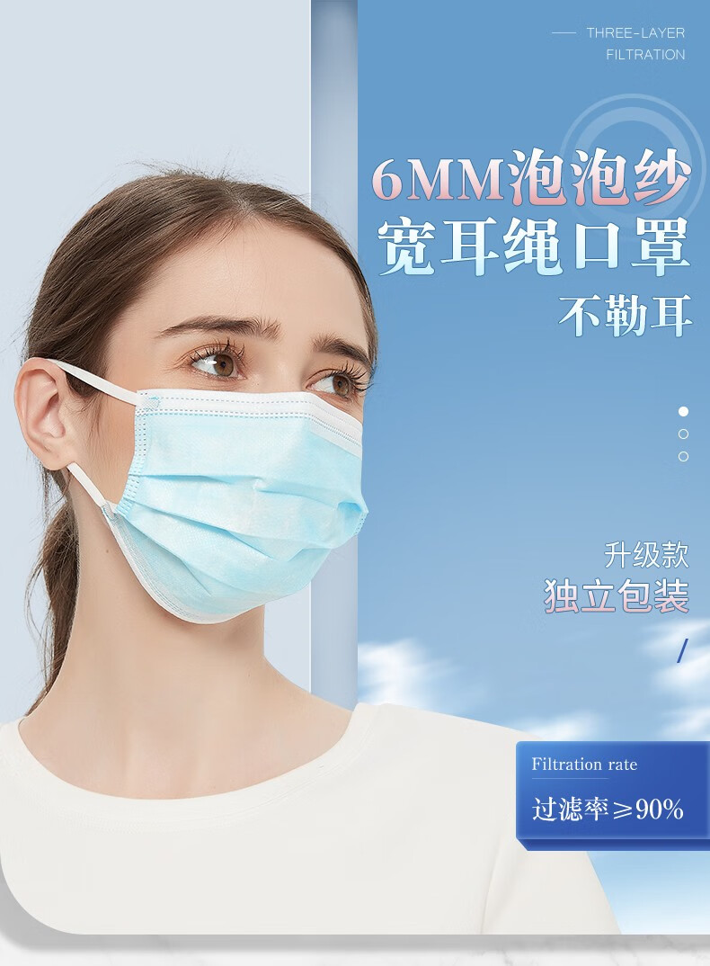 康耀金庭成人专用口罩防晒防尘不勒耳泡泡纱耳带三层纯色口罩补价产品
