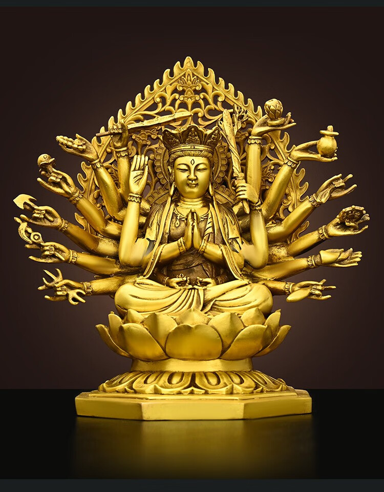 卓正纯铜千手观音菩萨摆件十八臂准提母佛像铜像密宗佛像鼠守护神家居