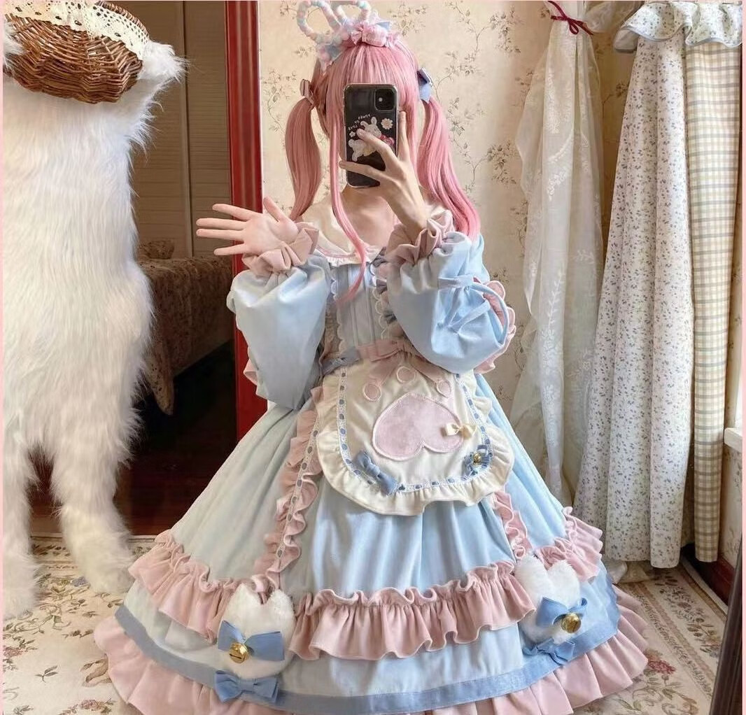洛丽塔喵喵甜品可爱少女lolita长袖日系洋装连衣裙 猫猫裙子 围裙