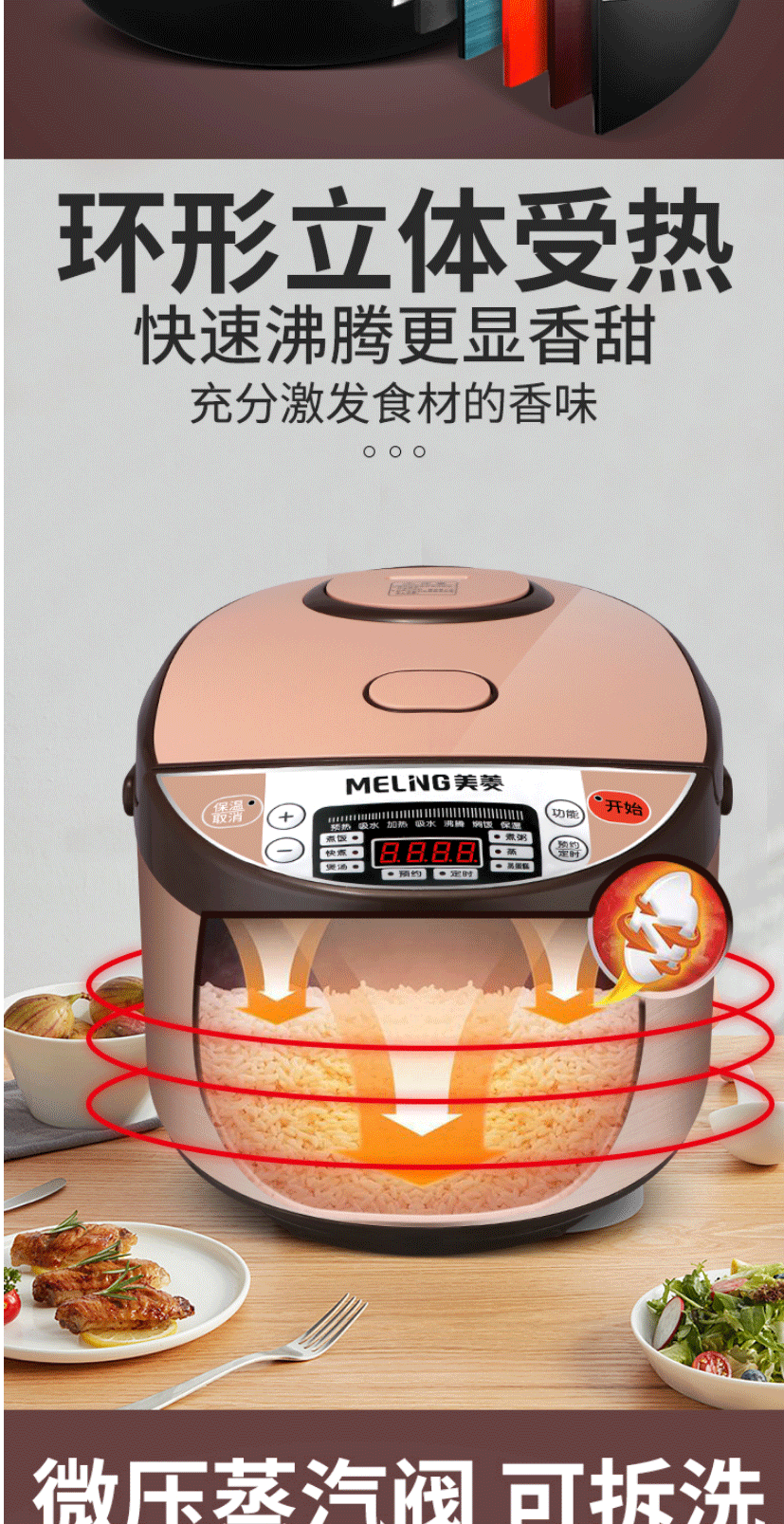 美菱meling电饭煲5l大容量电饭锅家用小型4l智能煲饭煮汤蒸煮小2人蒸