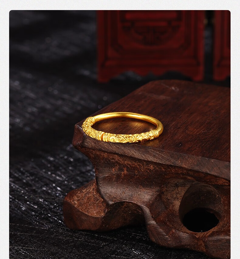 【中国黄金】七夕情人节礼物黄金戒指古法金箍棒戒指时尚大气饰品送
