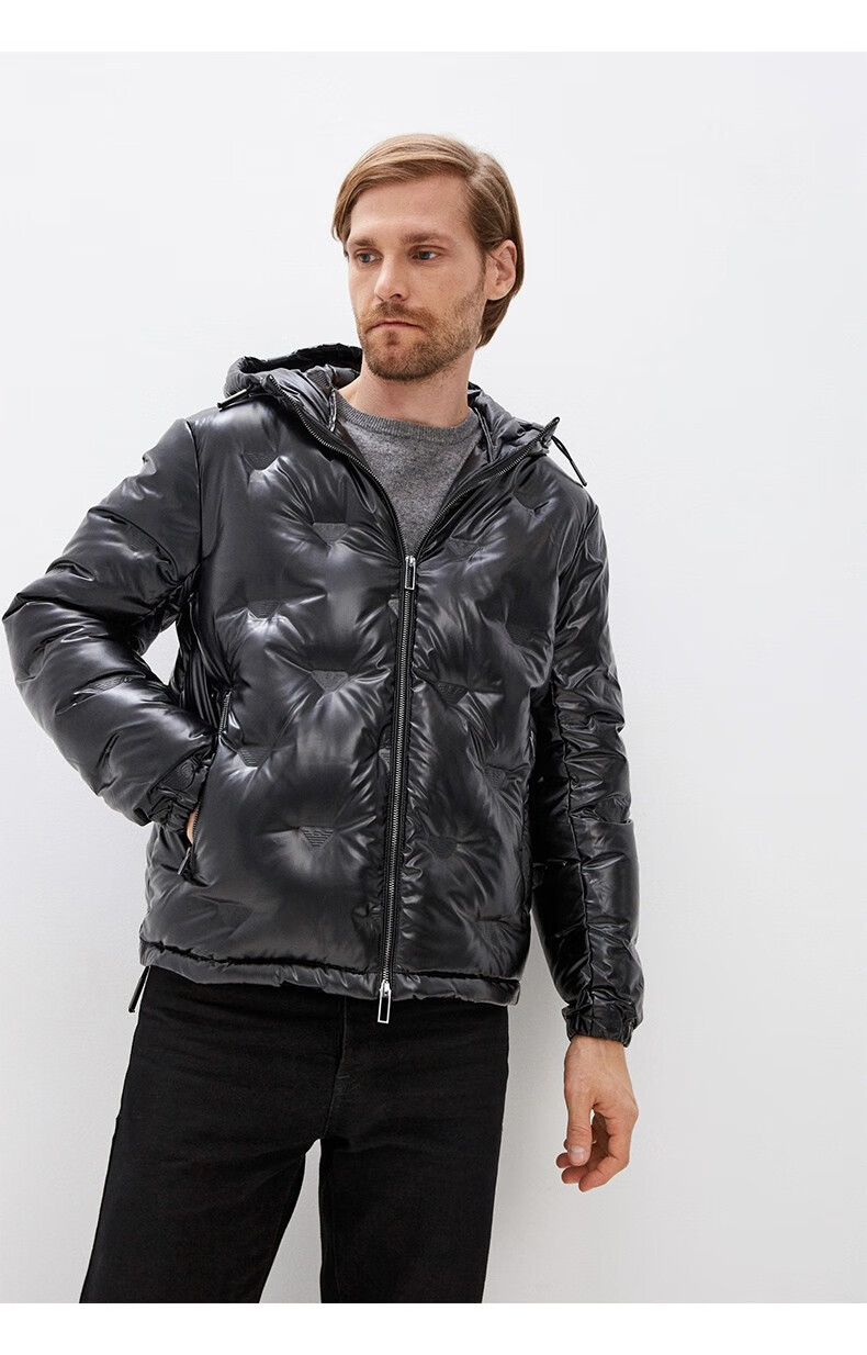 emporio armani ea 阿玛尼 鹰标 男士潮连帽保暖外套羽绒服 黑色 48