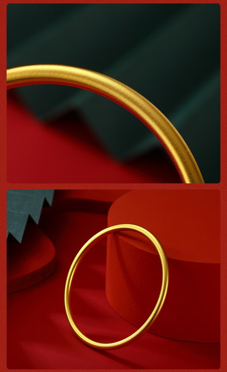 丽都珠宝黄金足金au999古法金手镯传承素圈光面两世欢手链叠戴国潮