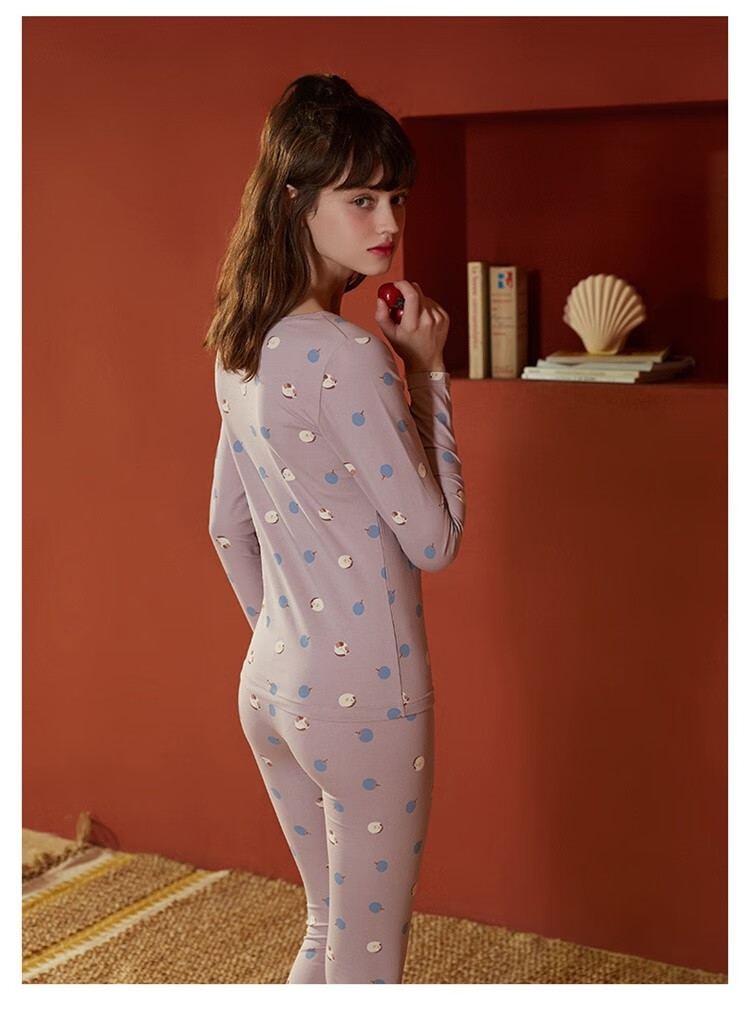 安之伴保暖内衣套装晚秋女士秋衣秋裤圆领无痕打底衫 牛仔兰 xl【图片