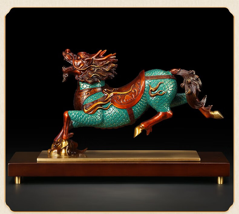 吉善缘 大号铜麒麟摆件 全铜送子麒麟一对家居酒柜中式风水装饰品 工