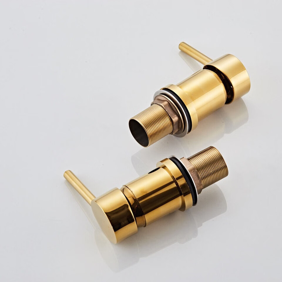 言竹 水龙头面盆铜体洗脸盆金色分体四孔四件套洗手盆冷热混水阀 冷热