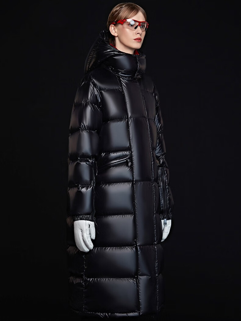 蒙口羽皇长款羽绒服女立领连帽过膝鹅绒服高端加厚防寒保暖外套 黑色