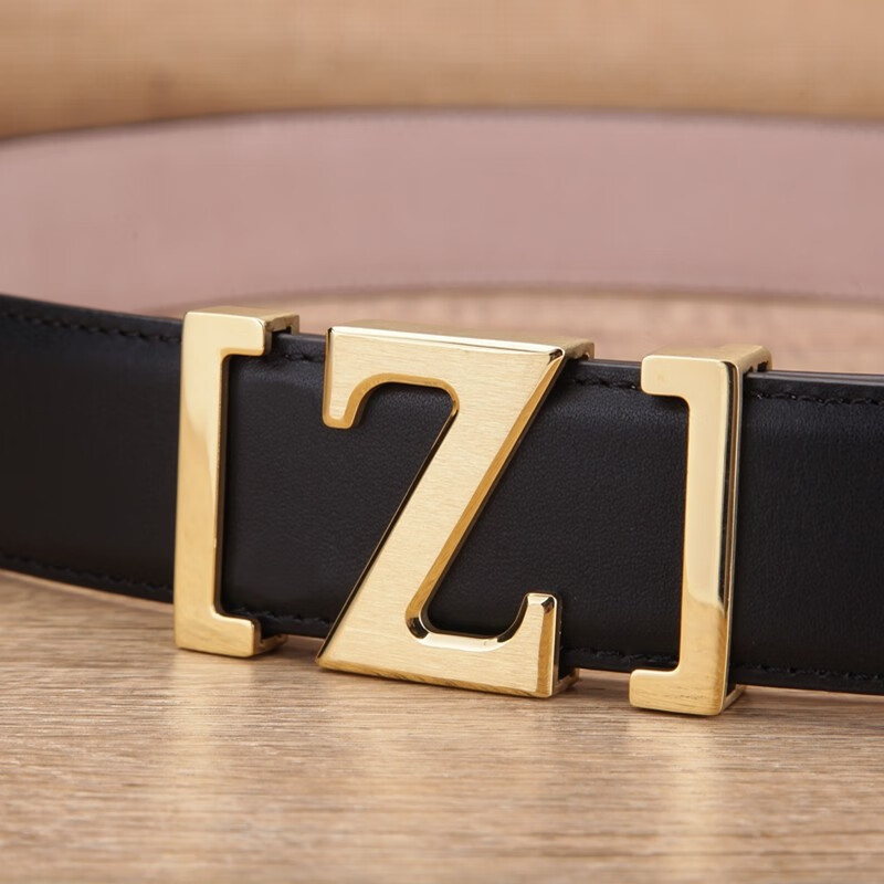 博迈伦品牌男士皮带真皮平滑扣腰带男字母z中青年休闲百搭裤带礼盒装