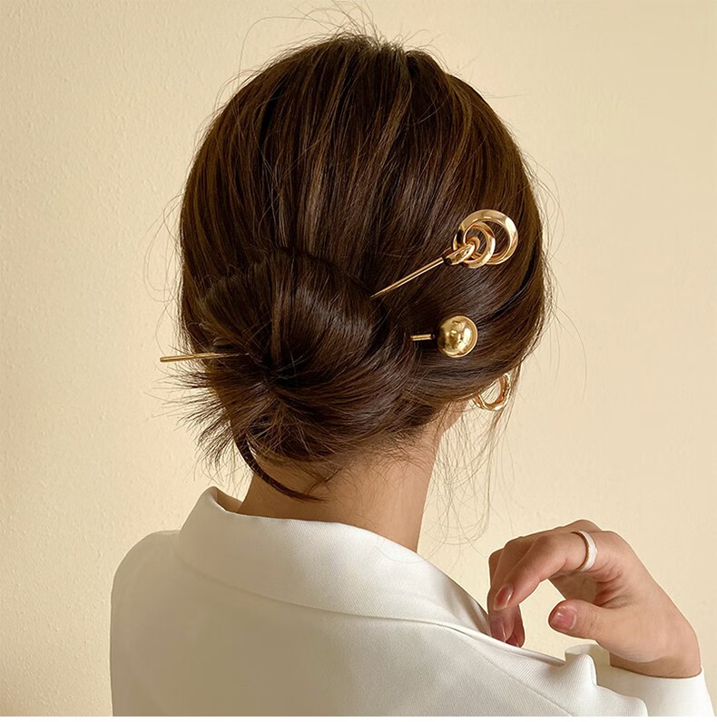 韩国ins网红同款金属发簪简约古风盘发百搭慵懒法式冷淡风一字簪 1支