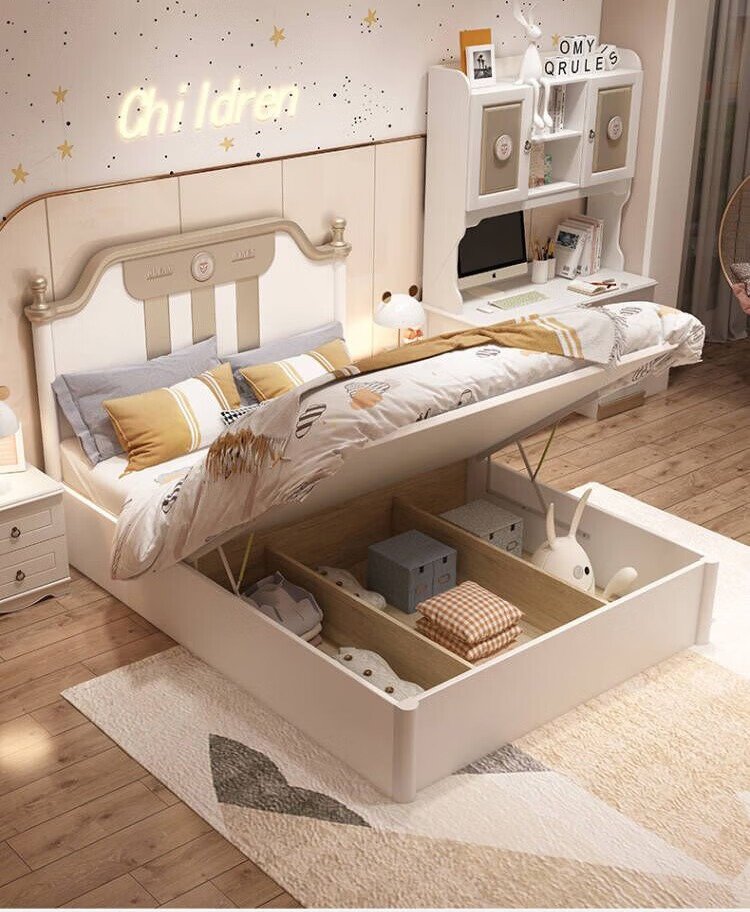 儿童床女孩单层床公主床2022新款高箱床储物床12m轻奢实木床15米升级