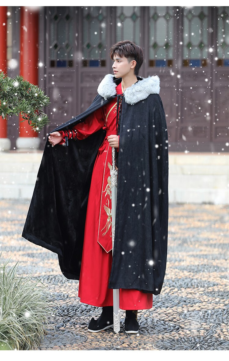 冬季汉服男斗篷披风古装加绒加厚外套武侠风书生公子交领日常表演服