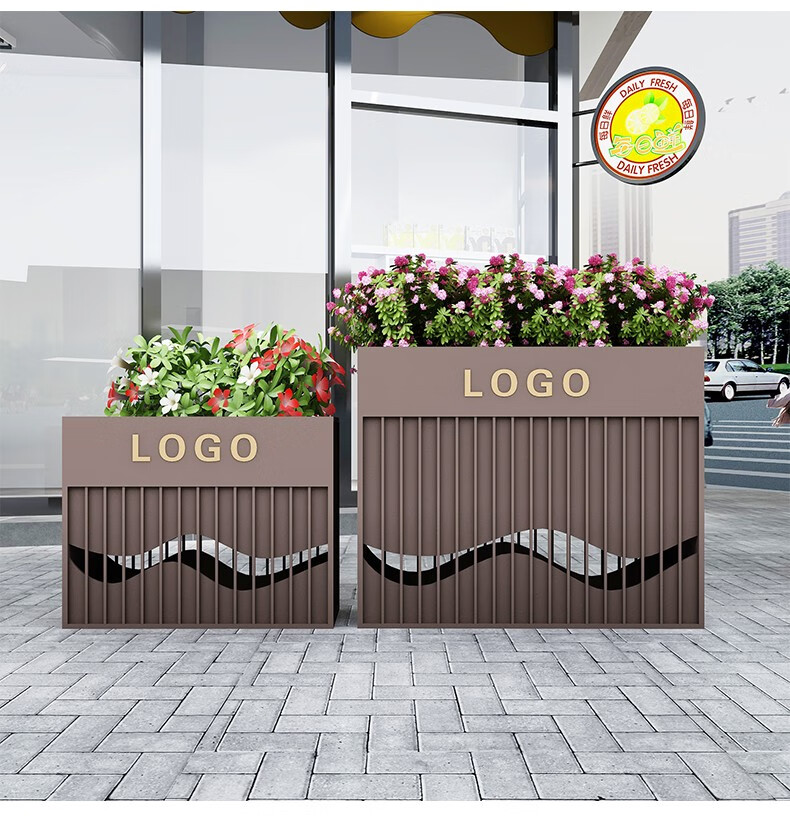 门店装饰围栏栅花箱铁艺户外组合种植围栏定制广场隔断花槽售楼部商场