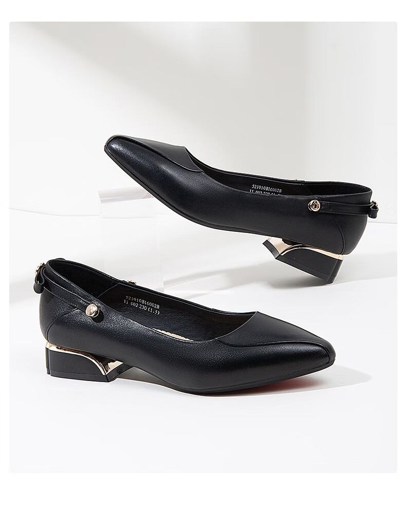 蜘蛛王女鞋2022春新款蝴蝶结尖头平底浅口单鞋女真皮舒适16002b黑色35