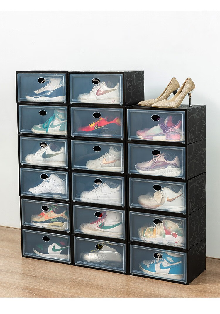 古达篮球鞋盒塑料透明pp鞋箱收藏侧开鞋柜架加厚可折叠大号鞋子收纳盒