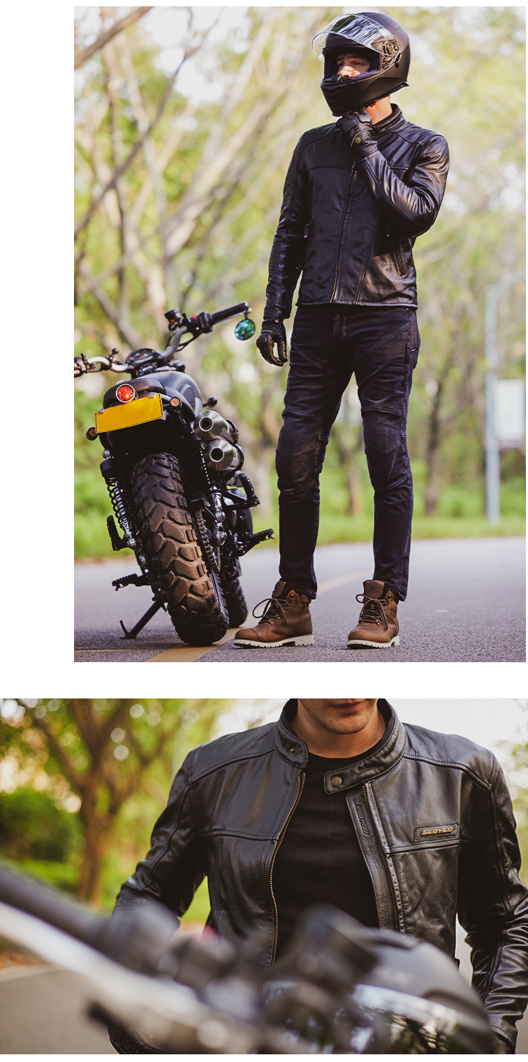 赛羽jk128摩托车骑行服皮衣复古皮衣机车骑士上衣男透气防护黑色l码