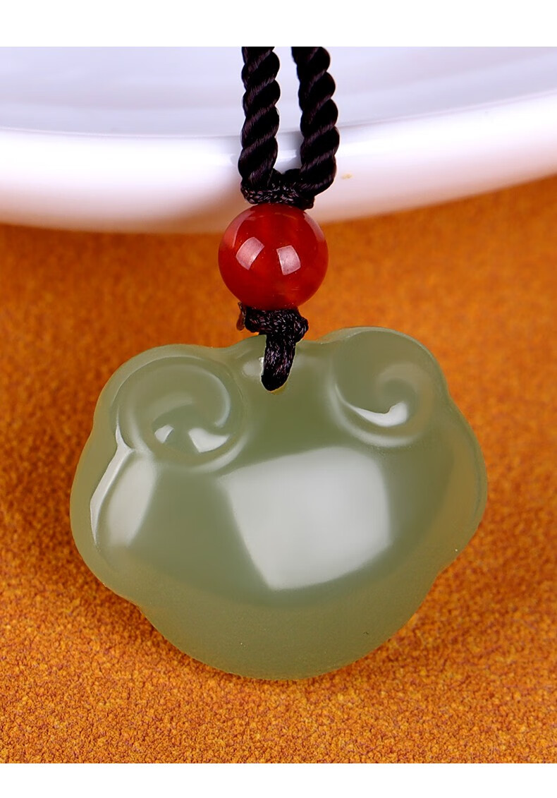 瑱瑜珠宝和田玉如意平安锁吊坠男女儿童宝宝长命锁双面雕刻挂件可刻字