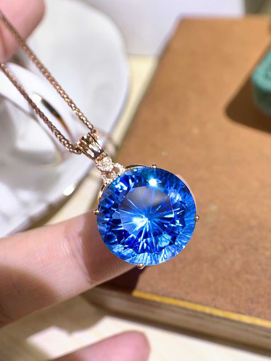 18ct天然托帕石吊坠18k金镶嵌钻石56107【图片 价格 品牌 报价】-京东