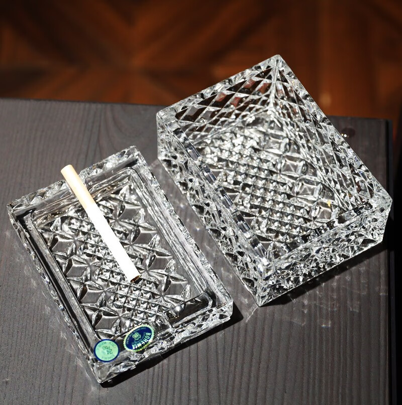 烟缸双层防飞灰办公室烟灰缸盒 24水晶双层烟盒透明【经典礼品】