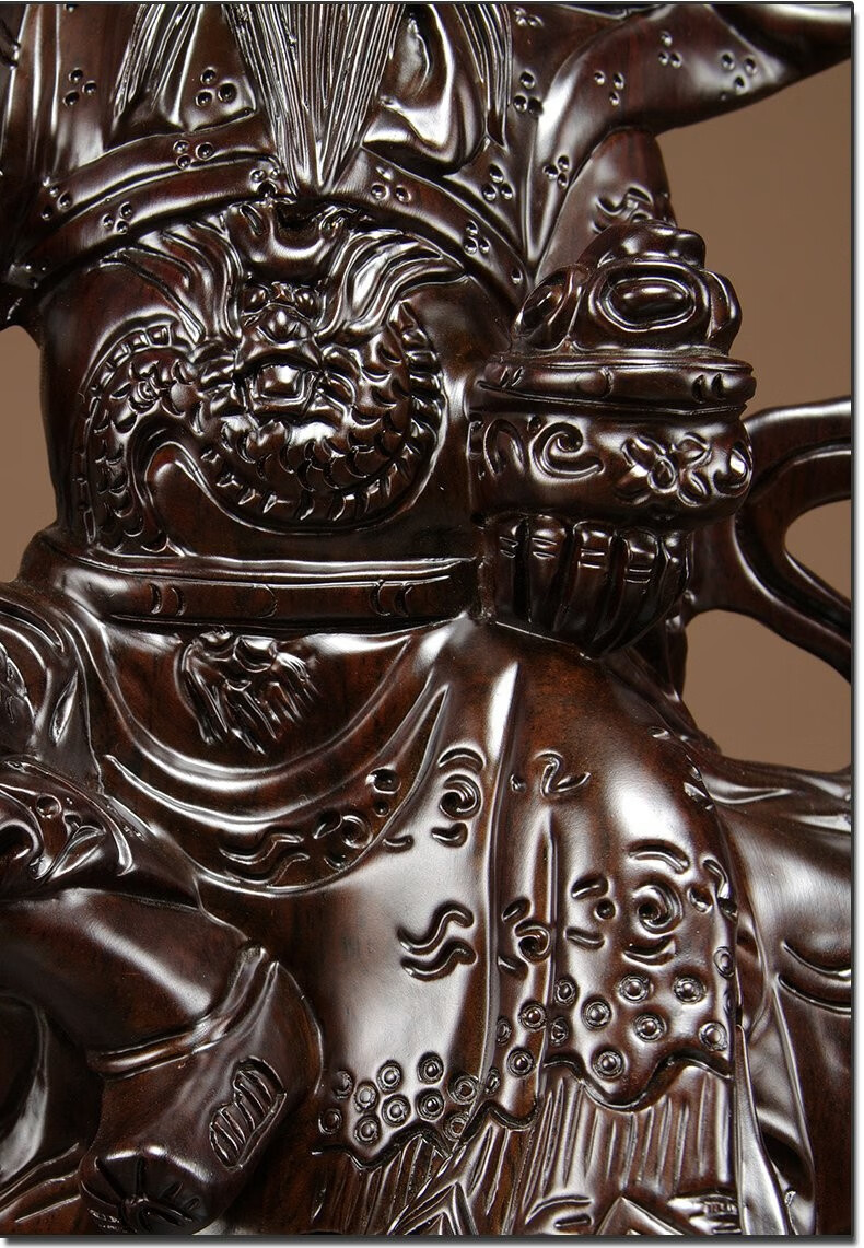 浣彩黑檀木雕武财神赵公明骑虎神像摆件五路财神爷中式家居客厅玄关