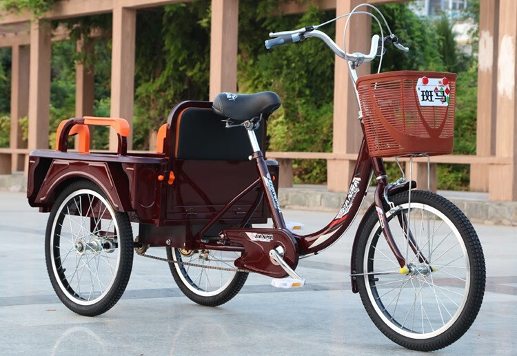 中老年脚蹬人力休闲三轮车老人脚踏自行车成人载货两用代步车宝栗香槟