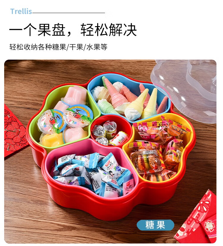 尚佳铭汇果盘过年零食摆盘干果盘喜庆收纳盒家用客厅瓜子盘糖果盒新年