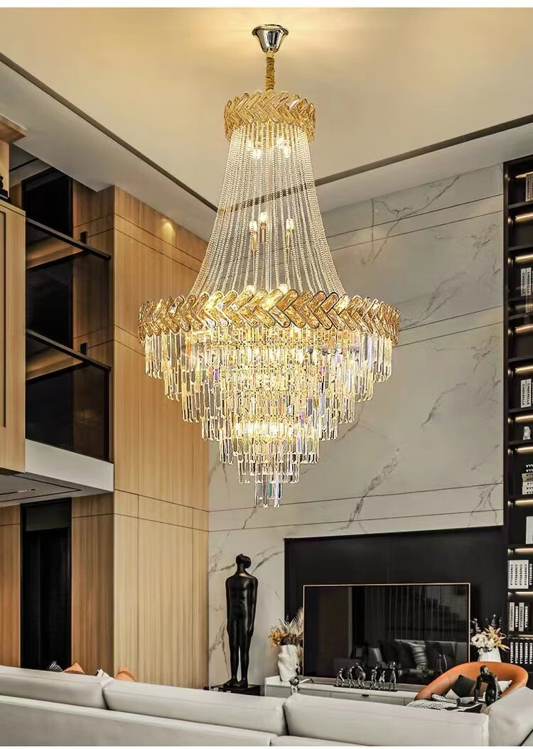 思洛迪水晶吊灯复式楼客厅灯别墅挑高楼中楼现代简约家用轻奢转旋楼梯