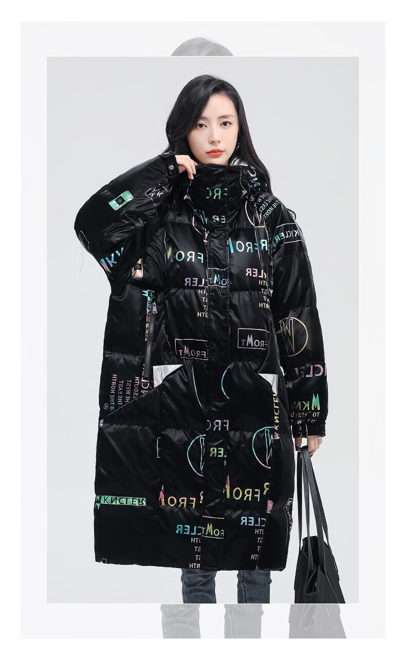 雅鹿羽绒服女冬季新款亮面炫彩宽松中长款面包服连帽潮加厚冬季外套