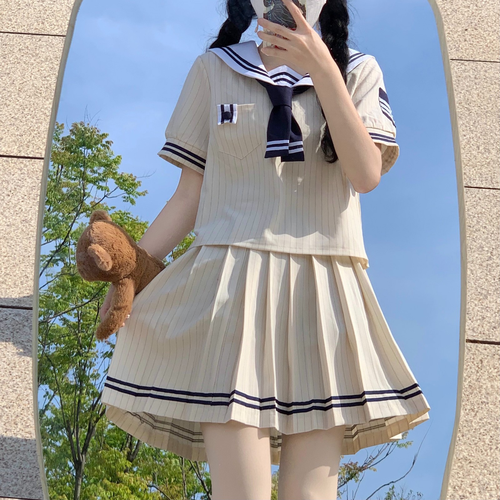 jk制服全套少女格裙夏季不規則半身裙女春秋天學生校服包臀百褶裙套裝