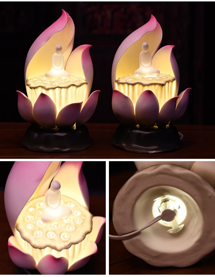 许师傅德化陶瓷莲花灯长明陶瓷禅定灯佛供灯家用供奉