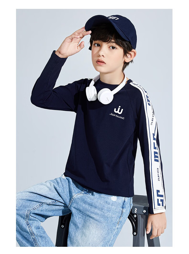 真维斯jeanswest童装男童长袖t恤儿童上衣中大童印花t恤儿童打底衫