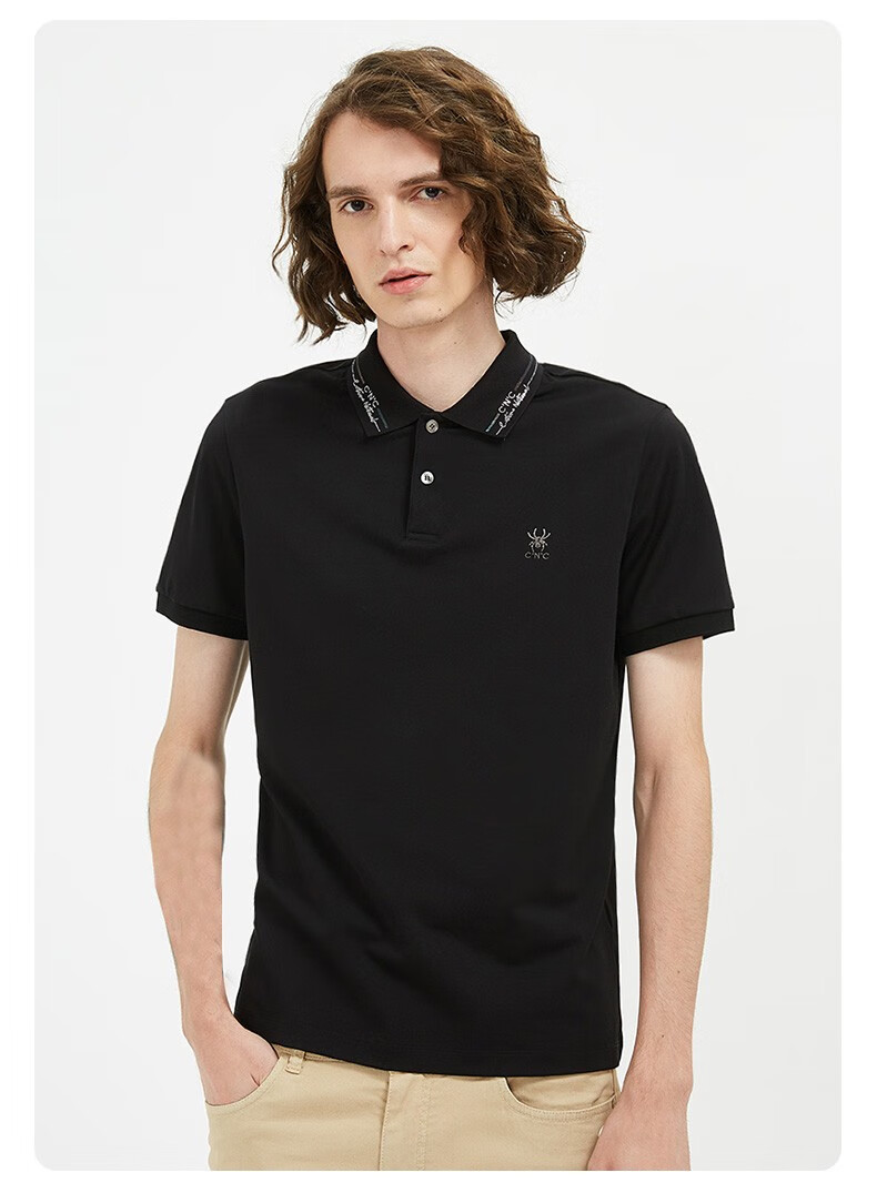 品牌服饰cnc男装夏季新款品牌经典字母蜘蛛烫钻图案短袖polo衫男商务