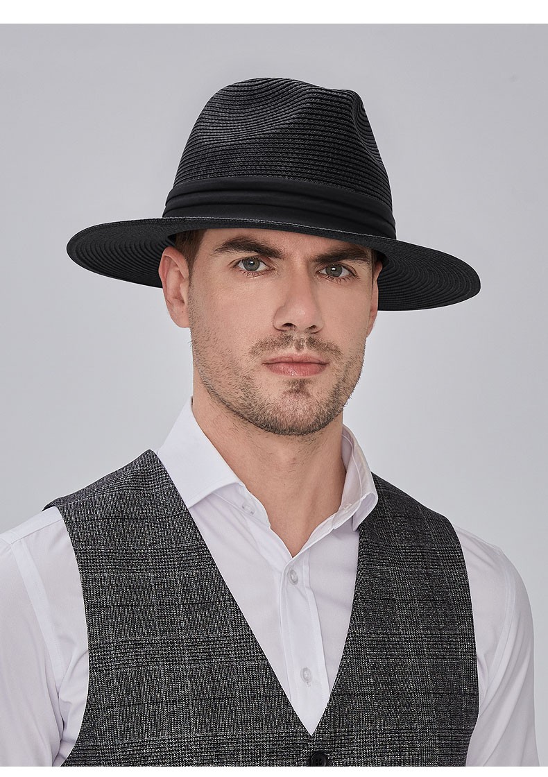 棠豹品牌草帽男大头围白色大檐绅士礼帽夏季防晒巴拿马爵士帽拉菲草编