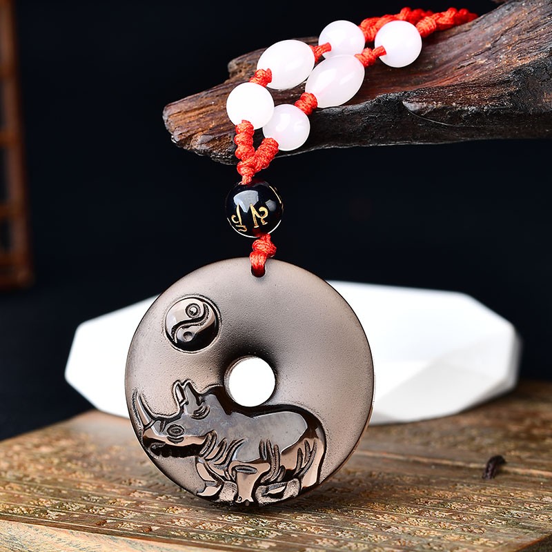 灵祥安阁喜庆神犀吊坠2022虎年属猴生肖猴黑曜石吉祥物男女款 黑曜石