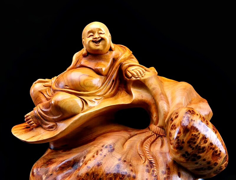 锋纯太行崖柏弥勒佛木雕雕刻摆件原木根雕满瘤疤陈化料笑佛像大肚 选