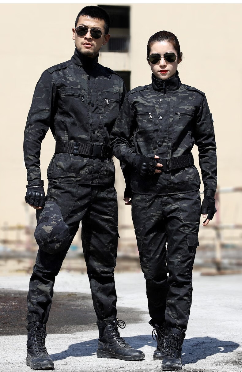 蟒纹迷彩服套装男 特种作训服仿生服军迷服饰颜扬多袋耐 黑蟒纹迷彩服