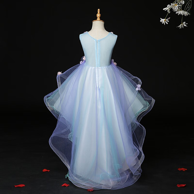 女童公主裙夏季新款燕尾连衣裙前短后长儿童主持洋气婚纱表演礼服浅