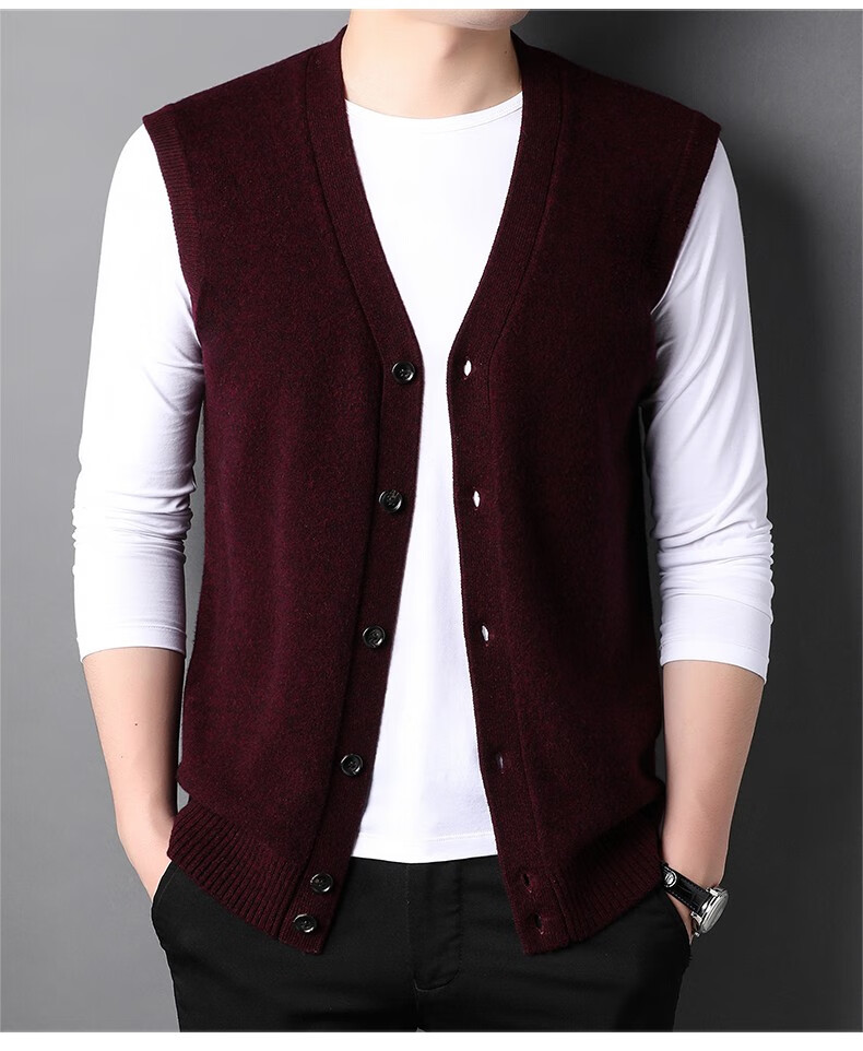 袋鼠羊毛开衫马甲男背心全羊毛衣坎肩男士针织毛马夹无袖毛衫内搭保暖