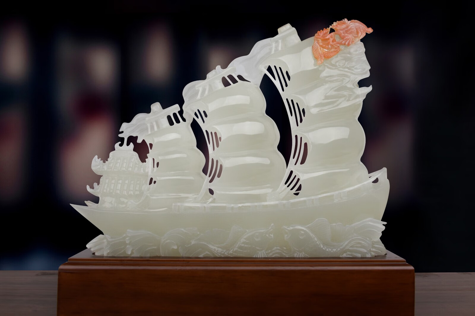 玛朵维汀品牌玉石摆件一帆风顺帆船工艺品摆件客厅玄关酒柜办公家居