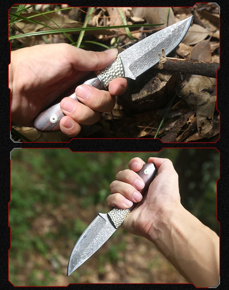 千刀汇 阿诗马 大马士革钢刀户外刀具野外生存刀防身刀开刃战术刀随身