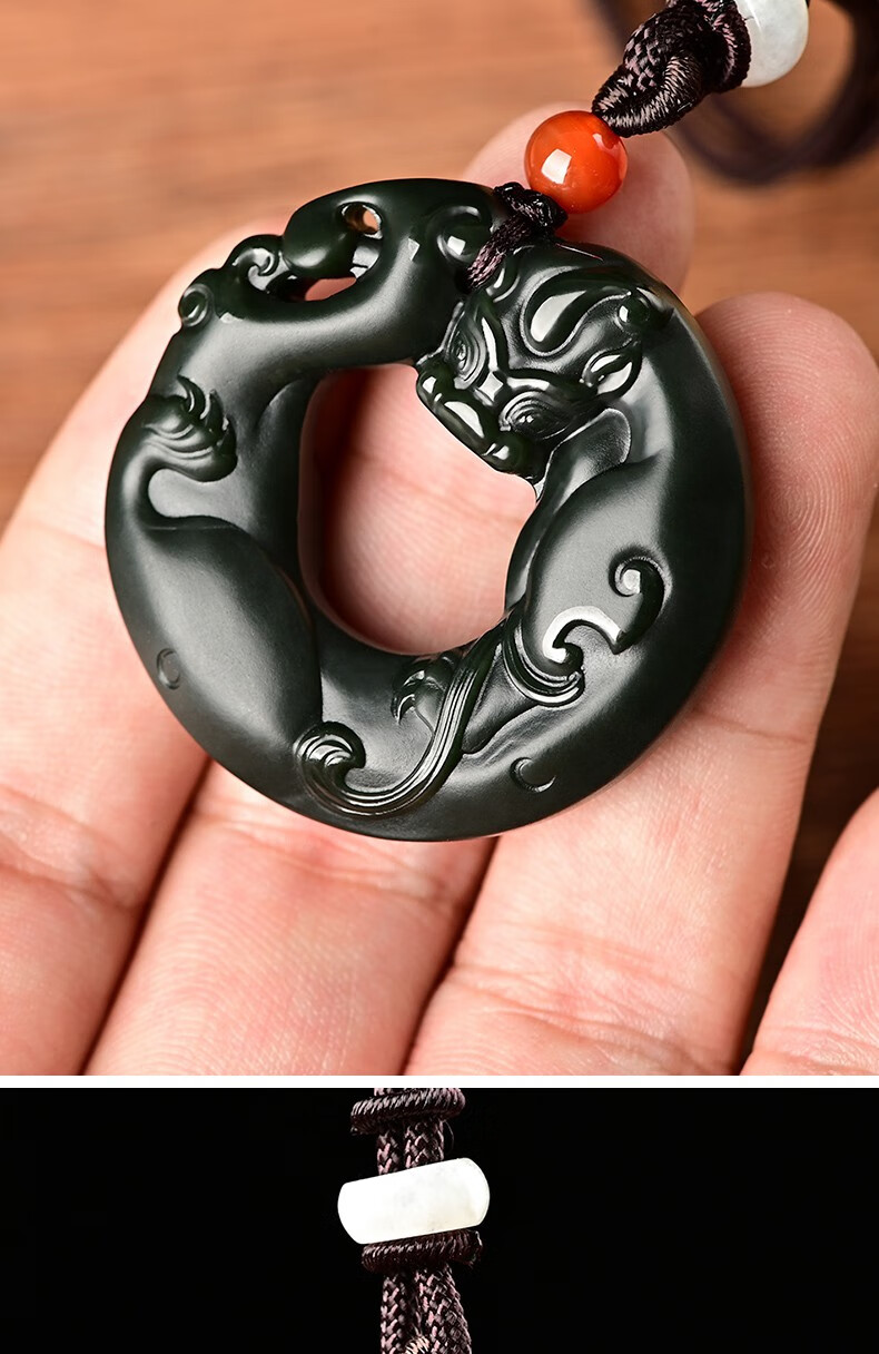 玉等我和田玉貔貅吊坠复古风圆形玉佩玉挂件男女款玉石项链青玉款